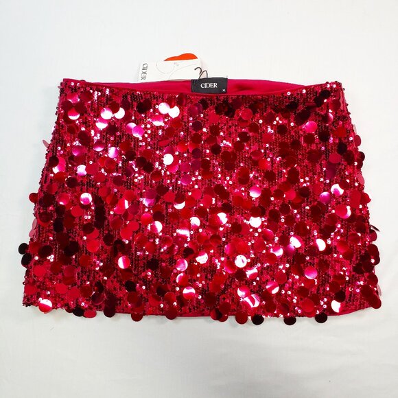 Cider Sequin Mini Skirt Fuchsia Size XL Party Glam Sequins - Picture 1 of 7